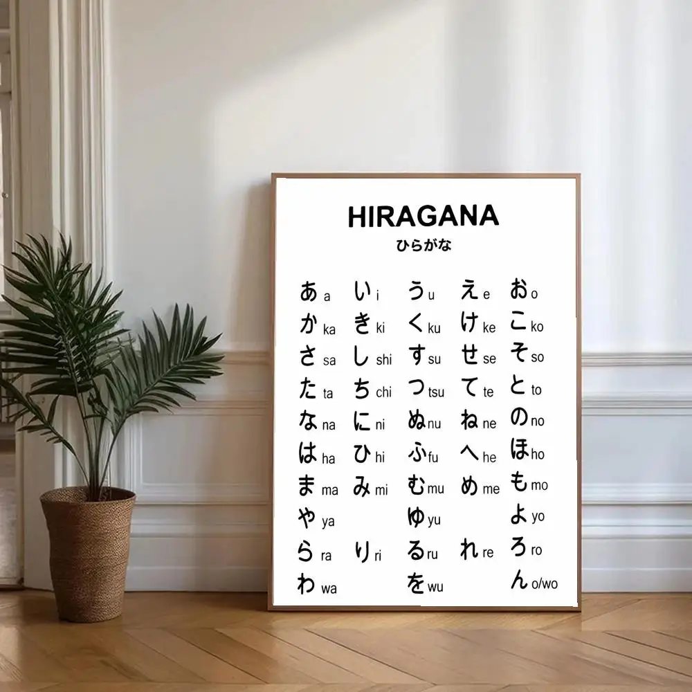 Black White Japanese Alphabet Poster Self Adhesive Wall Stickers Removable Room Decor Aesthetic Space Murals Fancy Gift