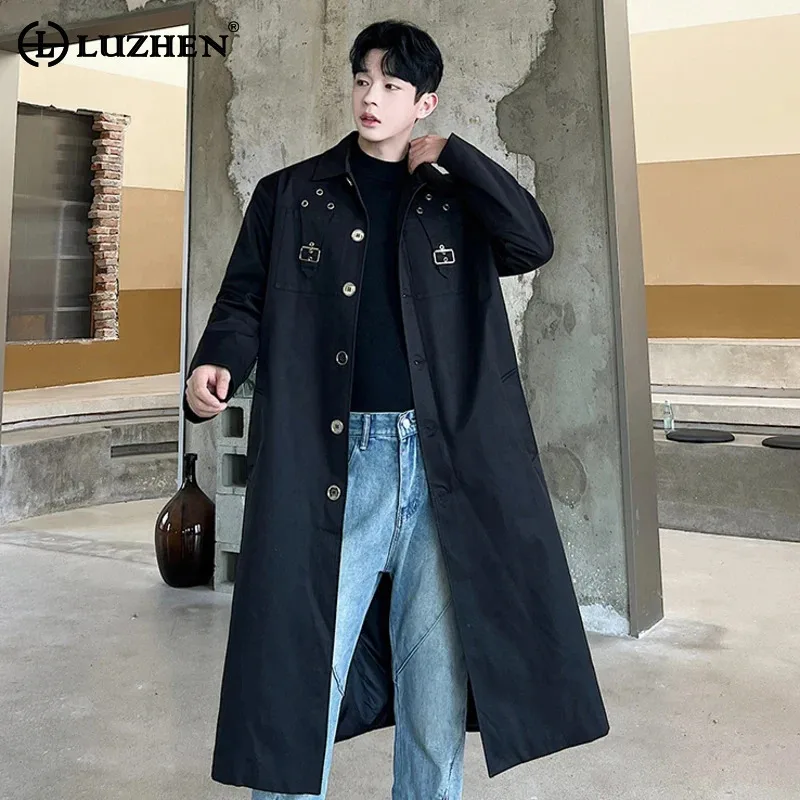 

LUZHEN 2024 Autumn Korean Trendy Trench Coat Gentleman Men's Single Breasted Knee-length Casual Elegant Long Windbreaker LZ5586