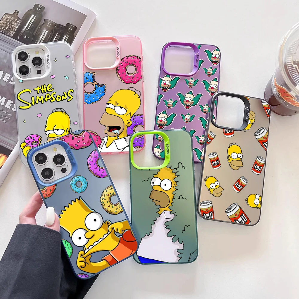 Funny Cartoon Phone Case For S-Simpsons  iPhone 16 15 14 13 12 11 Pro Max X XR XSMAX 8 7 Plus Candy Matte Shockproof Back Cover