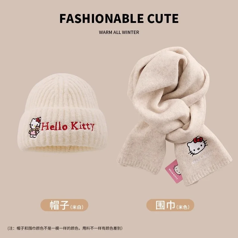 Neue Kawaii Hello Kitty gestrickte bestickte Schal japanische Sanrio Cartoon Kuromi Cinnamoroll Kinder Winter warme Mütze
