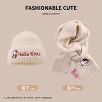 New Kawaii Hello Kitty Knitted Embroidered Scarf Japanese Sanrio Cartoon Kuromi Cinnamoroll Children's Winter Warm Hat
