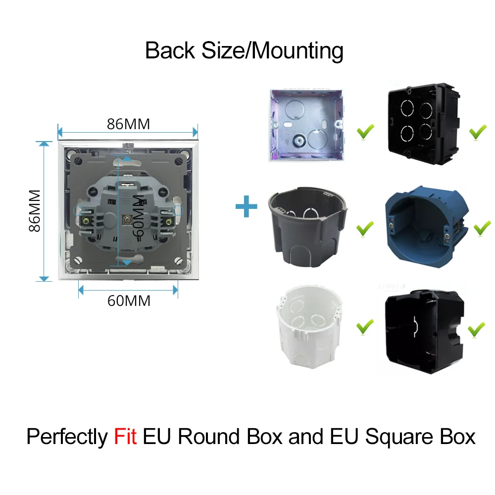 DIY EU-schakelaar met LED Neon 1 2 3-voudige lichtonderbreker 16A Franse EU-aansluiting met USB-oplader Fan Dim Data Satellietuitgang Box