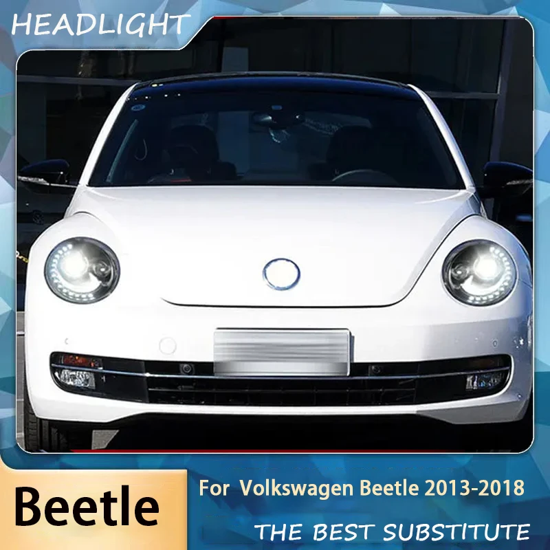 Car Styling For VW 2013-2018 Beetle Headlight Assembly Modified LED Daytime Running Light Double Light Lens Xenon Headlight
