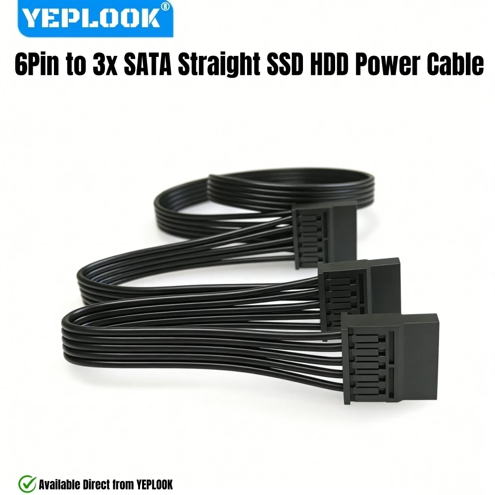 

6Pin to 3x SATA Male Straight, SSD HDD Power Cable for Corsair HX1500i, HX1200i, HX1000i HX-i Series Modular Power Supply Units