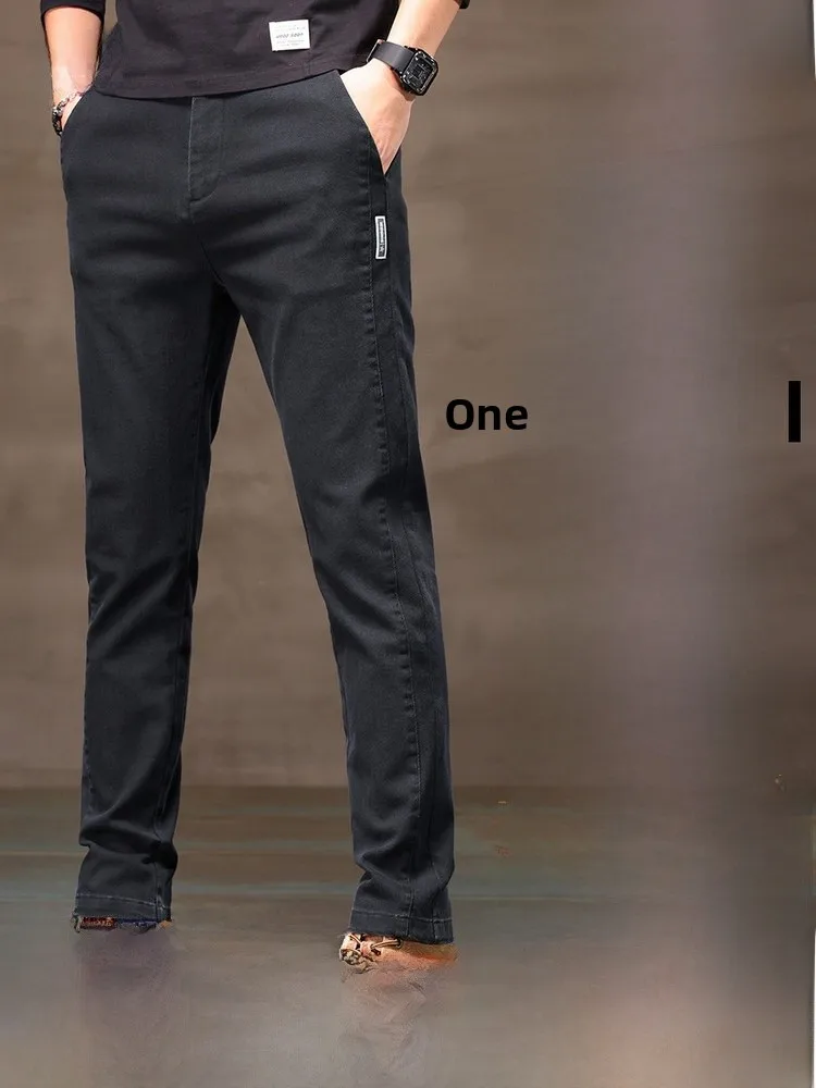 

Snow Flng 2026 Spring Men's Slim Fit Busin Casual Fce Lined Thiened Autumn Winter Denim Casual Pants