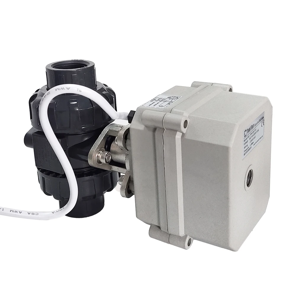 Imagem -05 - Válvula Elétrica Upvc para Fluidos Químicos Ligado e Desligado Engrenagens de Metal Dn20 Dc12v 24v Fios Fios Fios 10nm 15 Sec