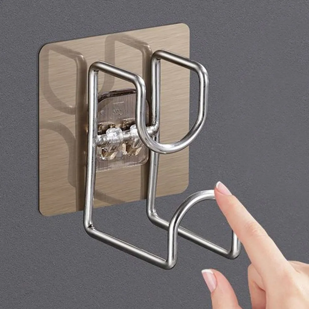 6 PCS Stainless Steel Wash Basin Hook Hole Free Installation Brown Silver Self Adhesive Hook Multifunctional Design