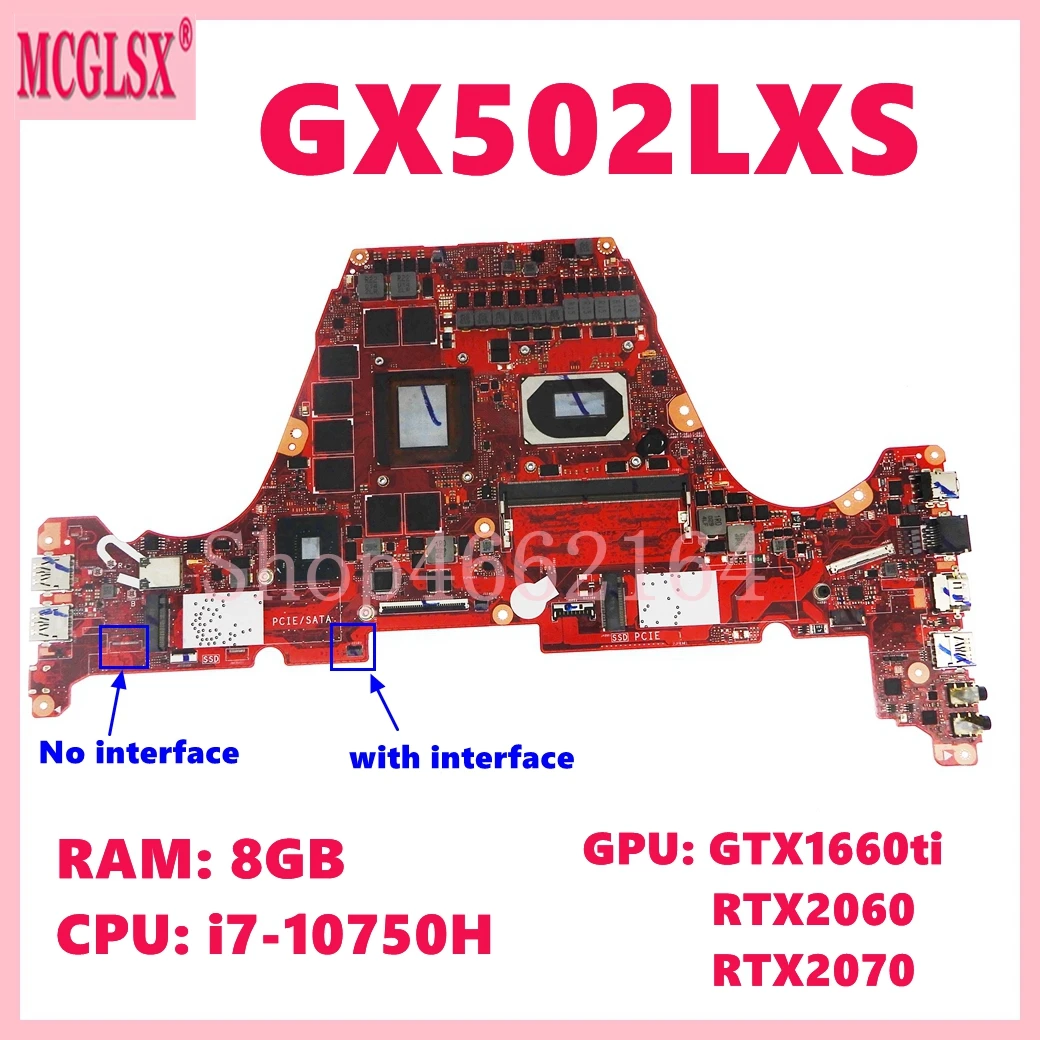 GX502LXS with i7-10th Gen CPU GTX1660ti RTX2060 RTX2070 Laptop Motherboard For ASUS ROG GU502LV GU502LW GX502L GU502LU Mainboard