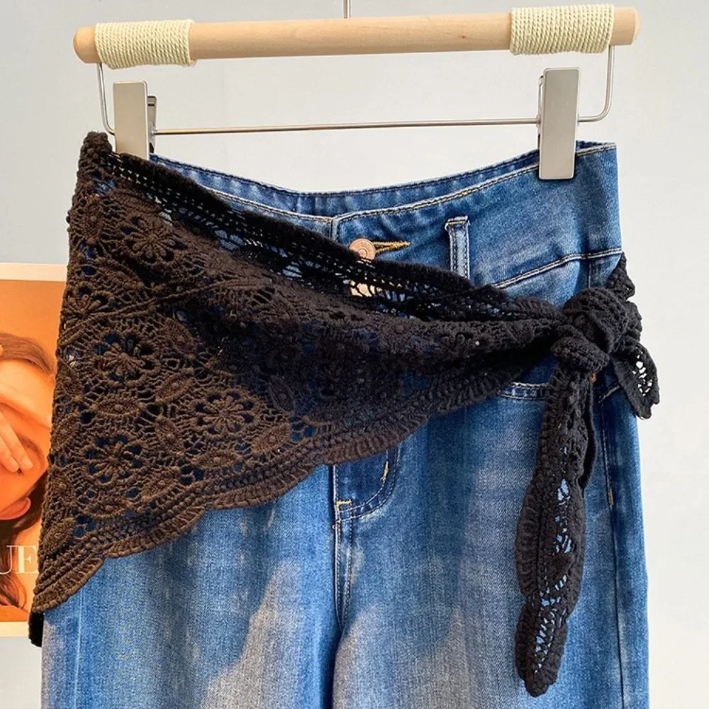 العصرية الدانتيل تقليم ضرطة الستار سليم صالح جميلة تنورة صغيرة جوفاء التدريجي Y2K الورك الستار النساء