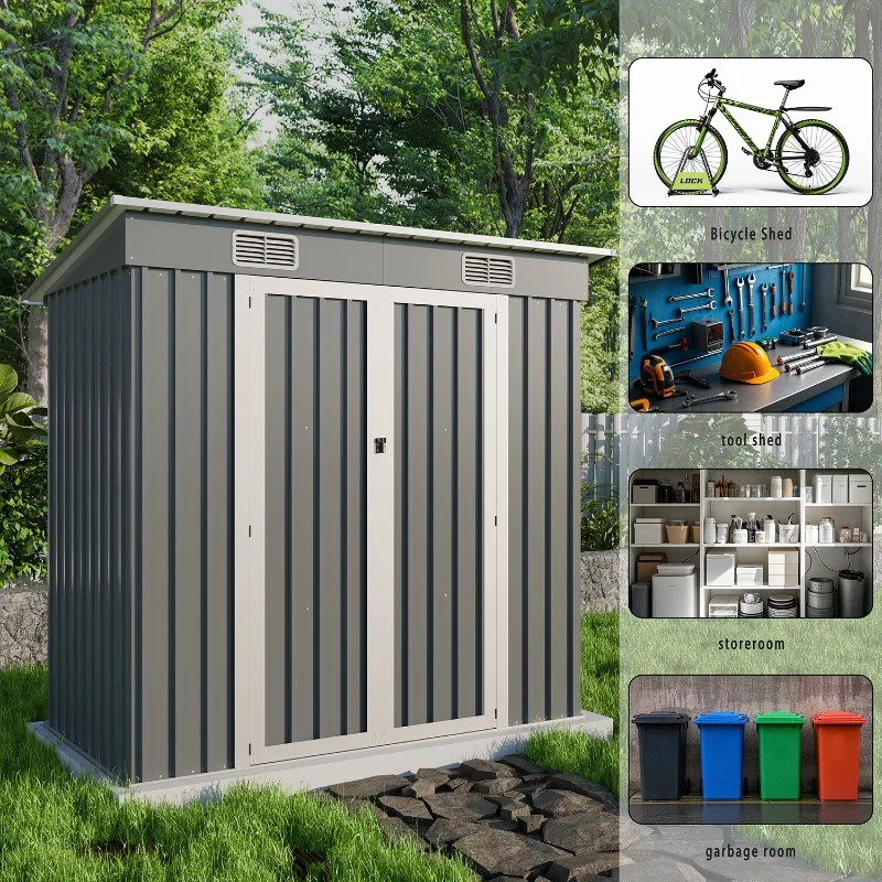 Wholesale 6FTx5FT Outdoor House Tool Storage Galvanized Steel Warehouse Storage Building for Rack for Backyard and Patio Use