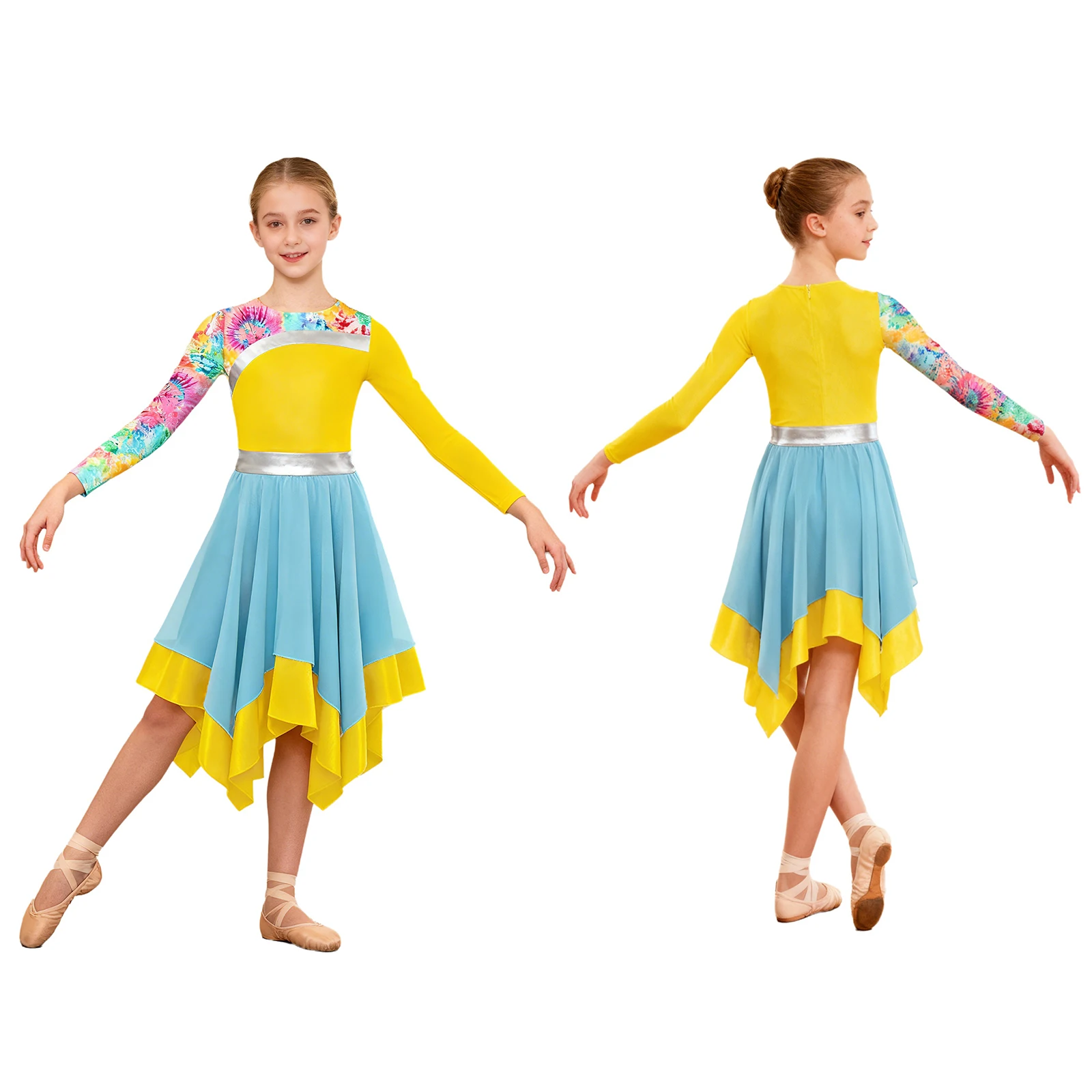 Long Sleeve Worship Praise Dance Dress for Kids Girls Lyrical Liturgical Dance Costumes Church Choir Costume Performance Clothes