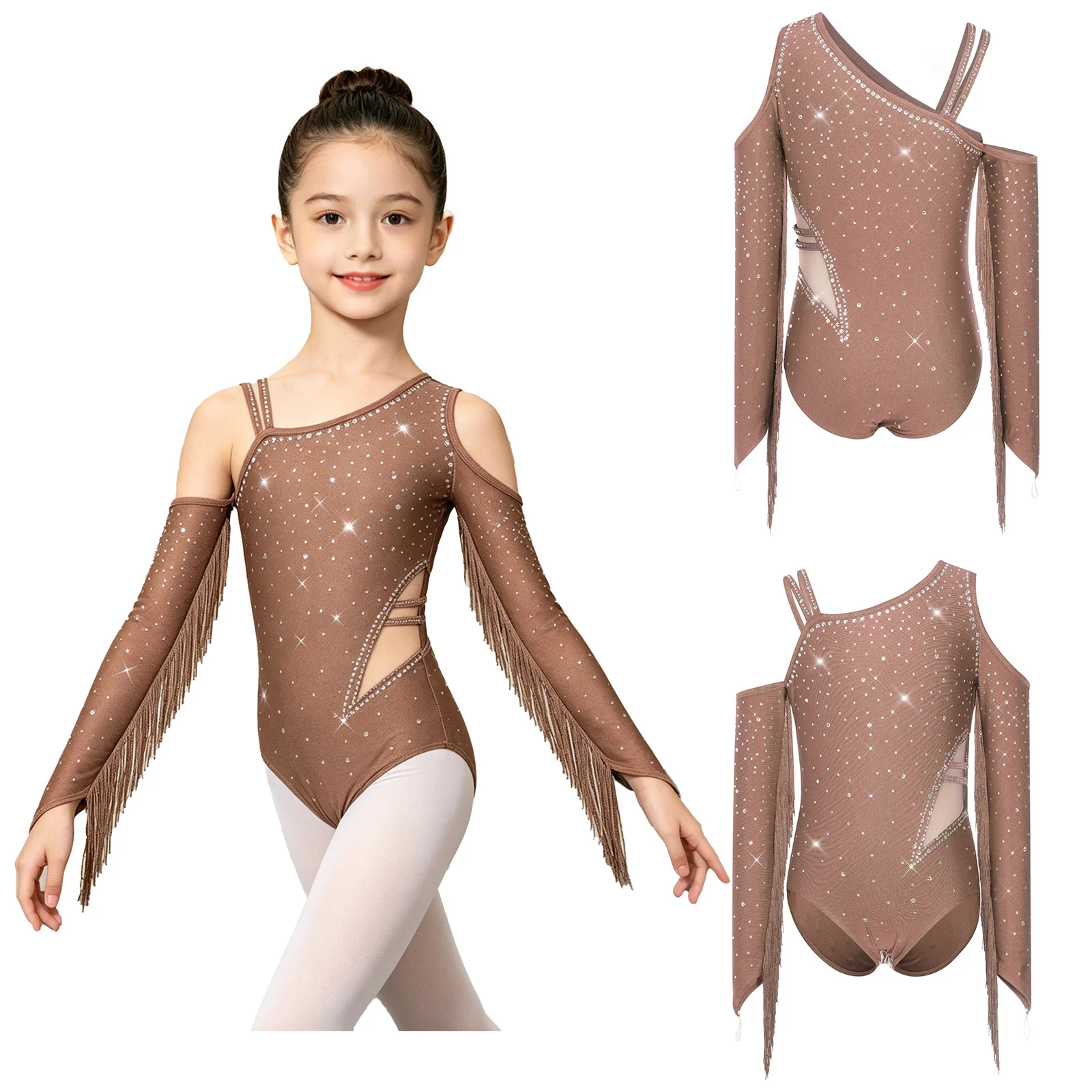 

Child Girls Shining Rhinestones Adorned Lyrical Dance Leotard Ballerina Ballroom Dance Bodysuit Dancewear for Latin Dance Shows