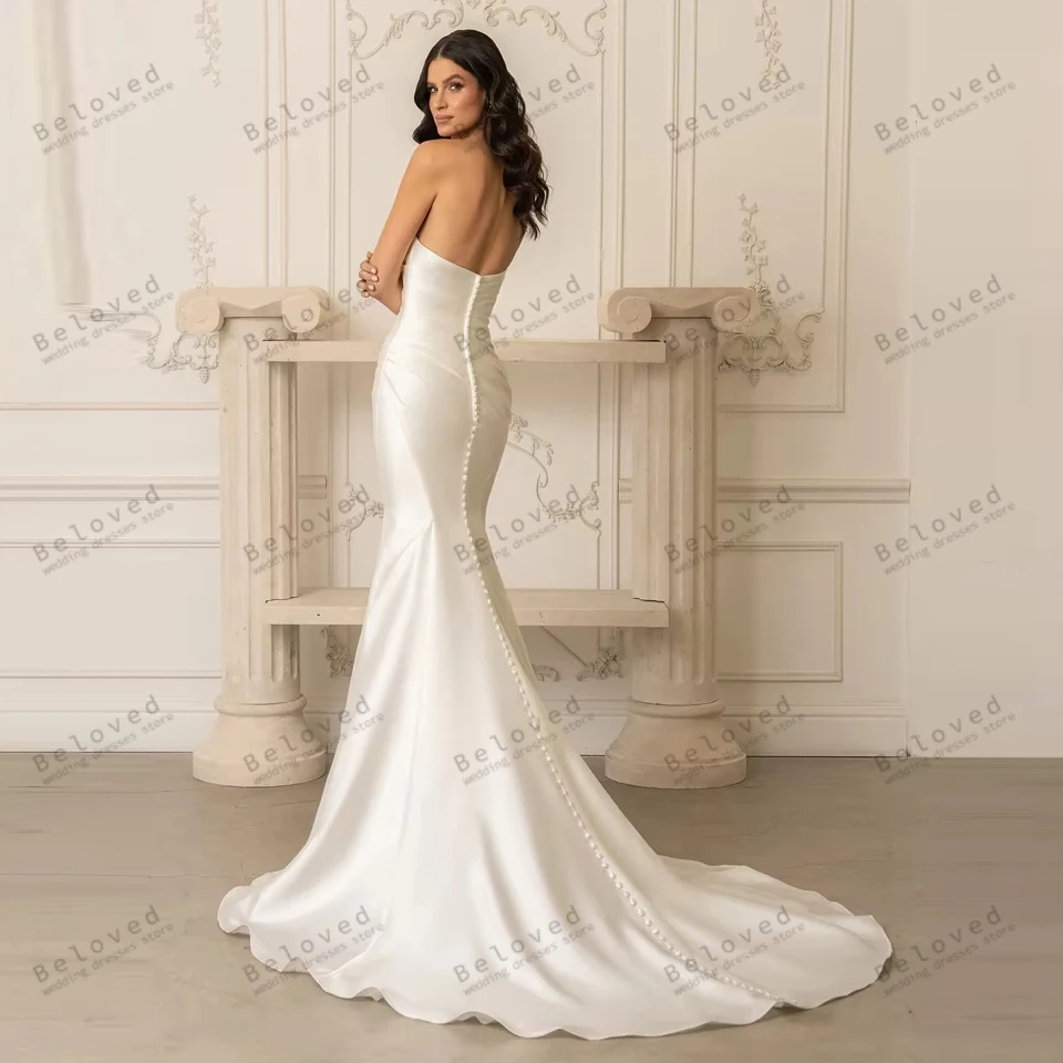 Simple Graceful Wedding Dresses Satin Bridal Gowns Sexy Strapless Backless Robes For Formal Party Vestidos De Novia Customized