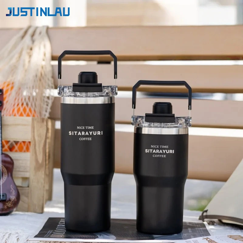 JUSTINLAU Vaso Térmico de Acero Inoxidable con Tapa Magnética y Popote, Termo Portátil para Viajes y Coche