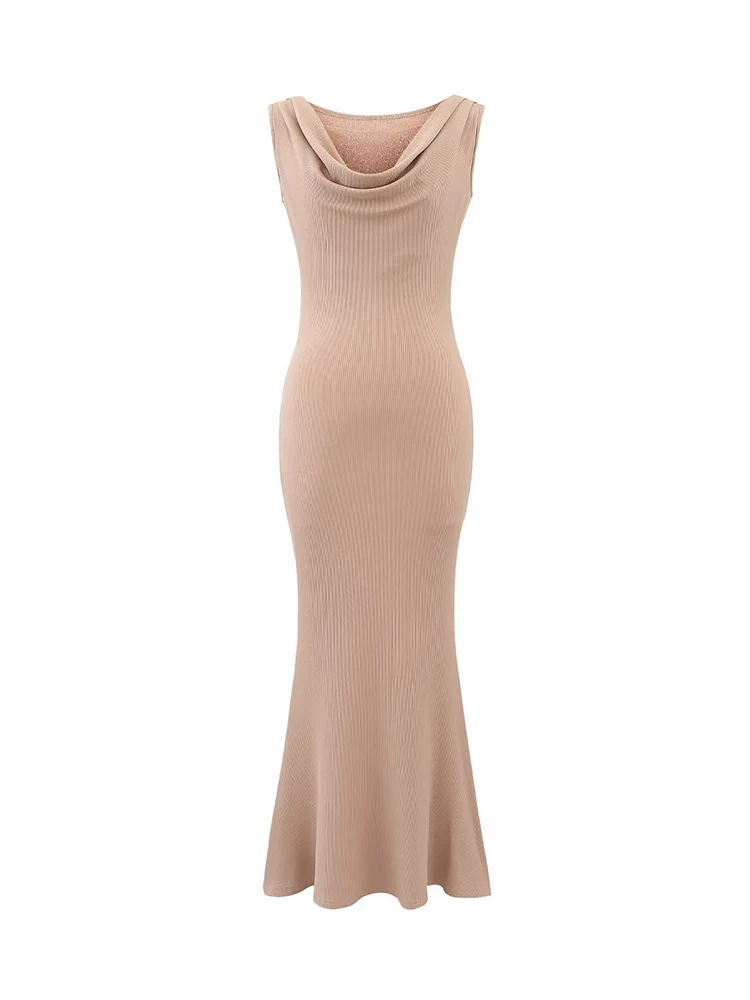 Damska Koronkowa Sukienka Midi Trąbka z Prążkowanej Dzianiny, Letnia Elastyczna Wąska Sukienka Bez Rękawów w Stylu Syreny