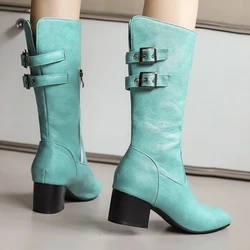 Big Size 45 50 Mid-calf Boots for Women New 2024 Winter Shoes Black Blue Short Riding Boot Low Heels Footwear Shoes Lady Casual
