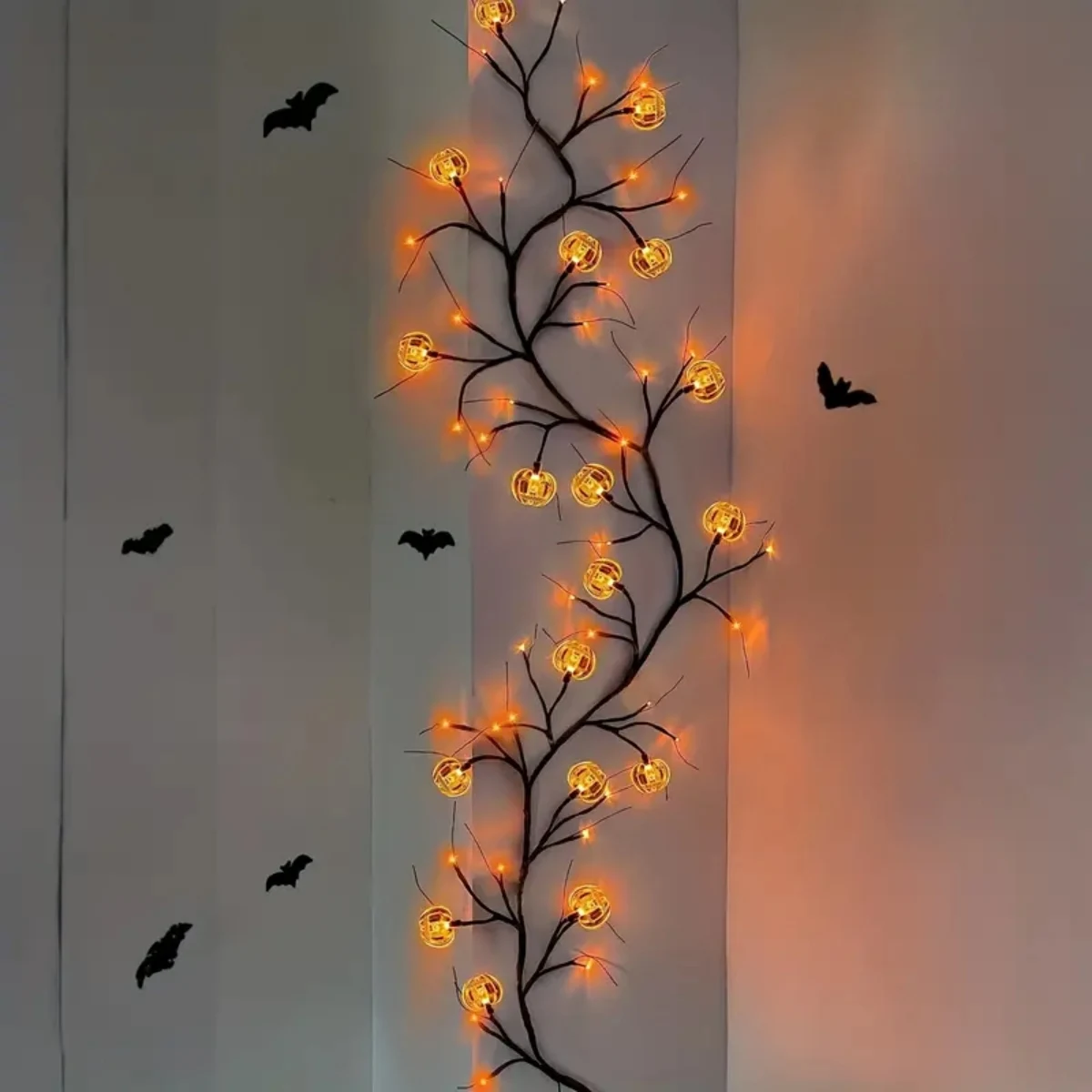 1PC 54LED Halloween Pumpkin String Light Waterproof Black Willow Vine Light Bendable Tree Lamp With Pumpkin For Party Decor