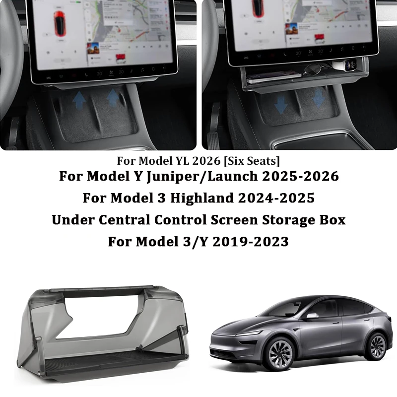 

Center Console Screen Under Storage Box For Tesla Model YL/3/Y Juniper 2019-2026 Central Control Hidden Storage Organizer Tray