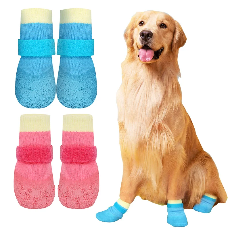 4Pcs/set Dog Waterproof Shoes Breathable Socks for Dogs Cats Non-Slip Soles Adjustable Small Dog Paw Socks