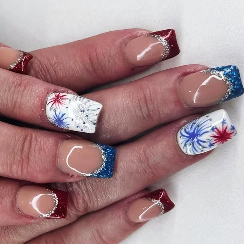L8RD Independence Day Press on French Tips Fake 4th of July False