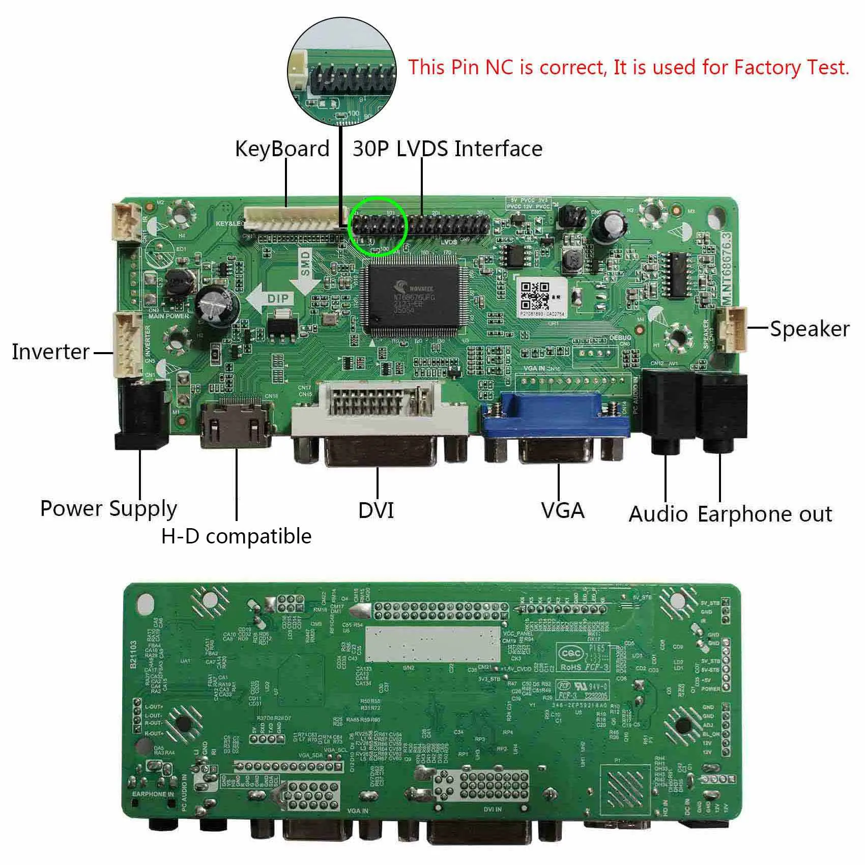 LVDS Dvi Vga Audio Main Board Controller Board for 15Inch 1024X768 Tm150Tdsg70 15.1Inch 1024X768 G150Xge-L04 Lcd Panel