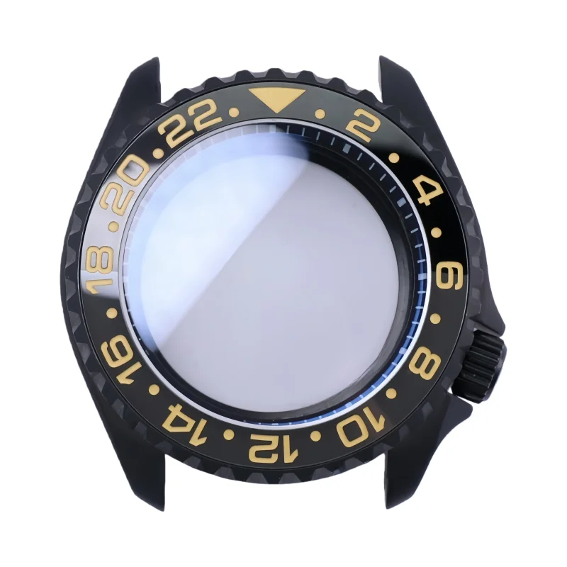 42mm-マットブラック-ブラッシュドスチール製腕時計ケース、サファイアクリスタル、gmt-ブラックグレーセラミックベゼルインサート付き、nh34-nh35-nh36ムーブメント対応