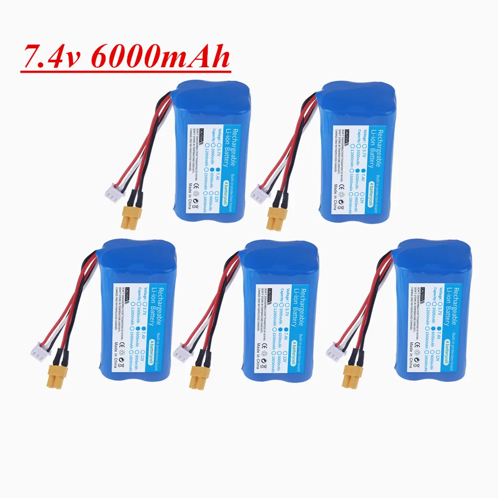 Литий-ионная аккумуляторная батарея XT30, 7,4 В, 6000 мАч, штепсельная Вилка для электрического строительного экскаватора HUINA 1580 1583 580 550 582 1/14 RC