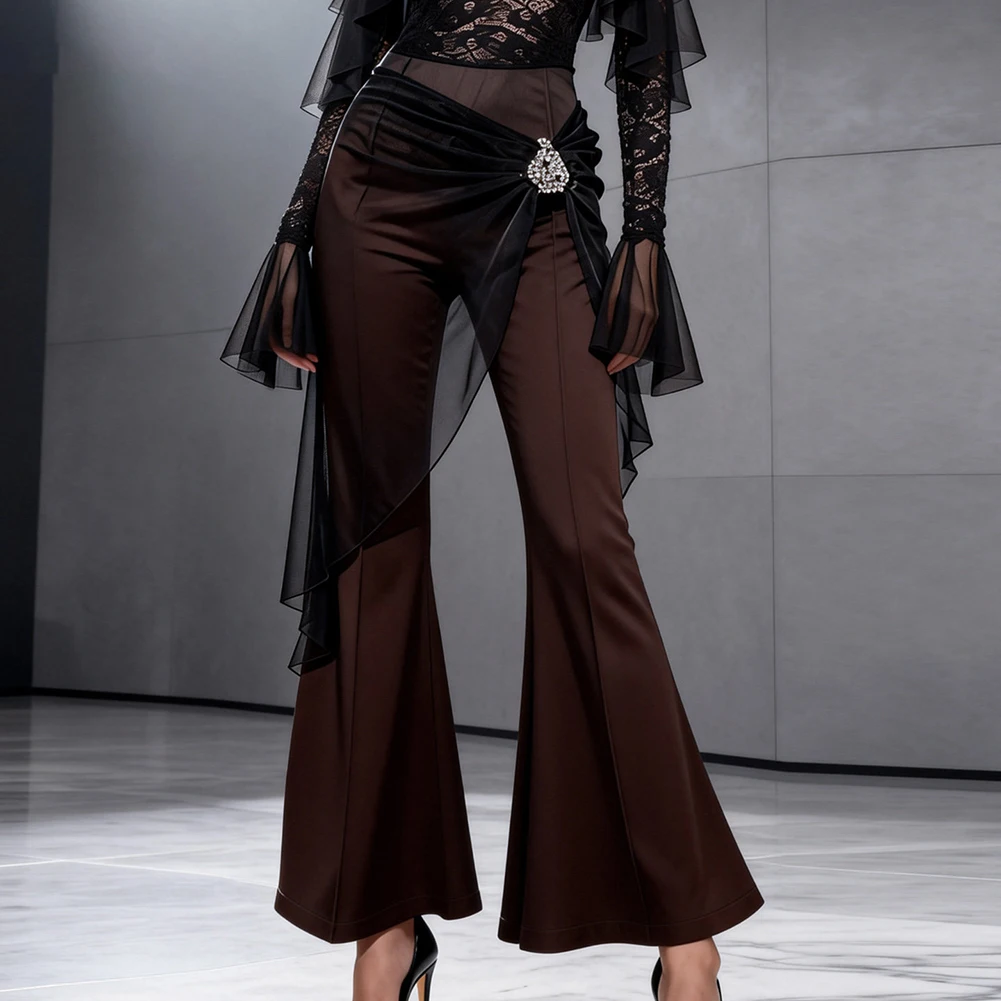 

Современные танцевальные брюки для женщин, расклешенные брюки-клеш, широкие брюки для национальных стандартных танцев, самбы, латиноамериканских танцев, спортивные.