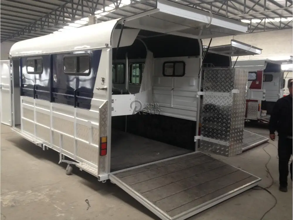 Remolque de carga angular de 3 caballos para transporte de caballos, camión de caballos de lujo en Australia
