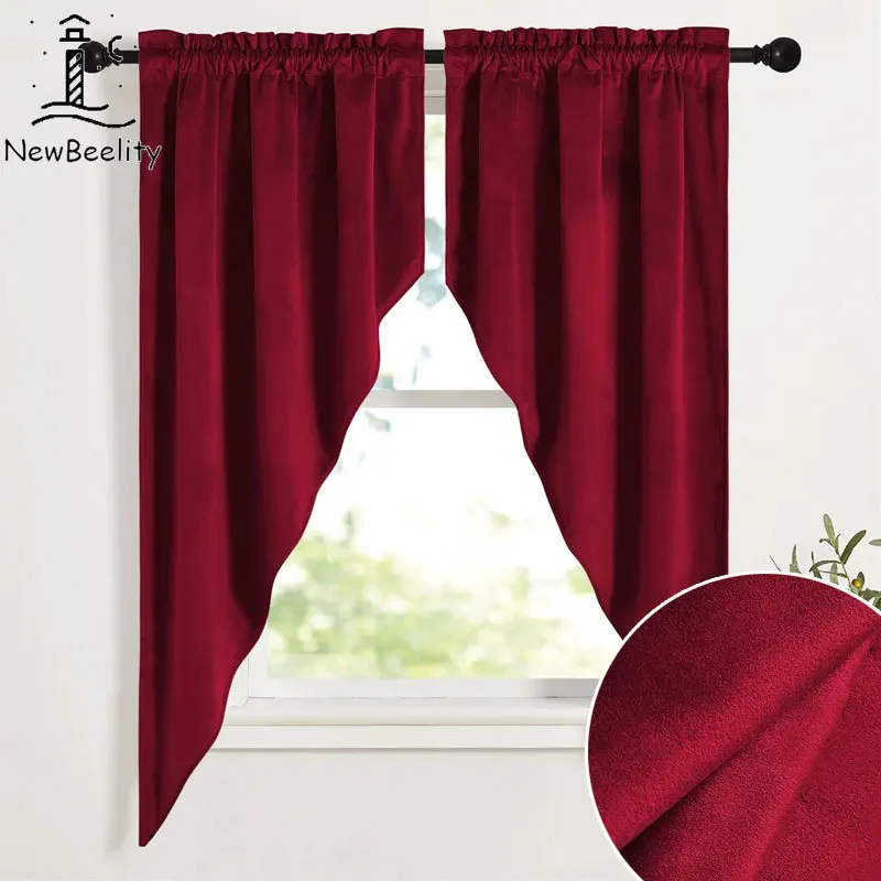 

1Pair Luxury color Velvet Swag Valance Tailored Thick Home Decor Thermal Insulated Half Window Curtains Drapes for Home Kitchen