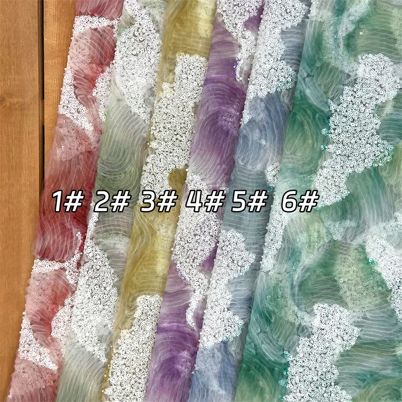 

1yard X 130cm Heavy Sequin Design Lace Fabric Beaded Embroidered Women Wedding Dress DIY Sewing Fabric Handmade Net Cloth