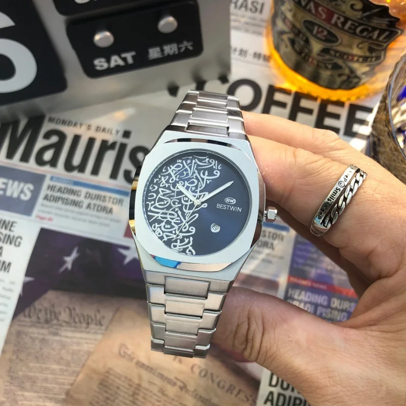 UTHAI CQ524 New Arabic Numeral Quartz Watch with Marble Pattern Waterproof Calendar, High-End Men's Watch, Exquisite Clock Gift