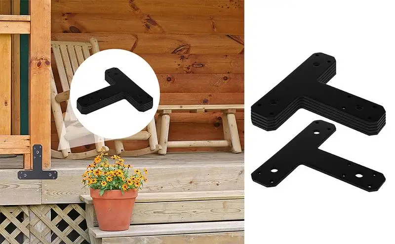 

6PCS Black T Mending Plate Multifunctional Iron Repair Plates Flat Household Iron Joining Bracket Brace For Pergola Brackets