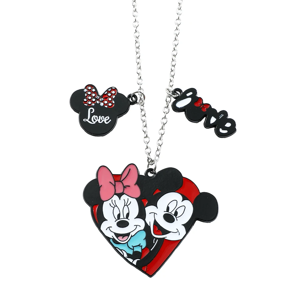 Disney Mickey Minnie Mouse Necklace Exquisite Cartoon Mickey Pendant Necklace Creative Heart Neck Chain Good Friend Gifts