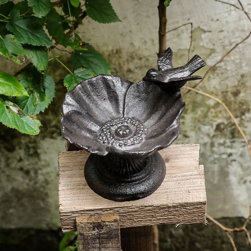 

Craft Ornament Cast Iron Petal Bird Feeder Basin Nostalgic Waterproof Bird Bath Retro Bird Water Bowl Micro Landscape
