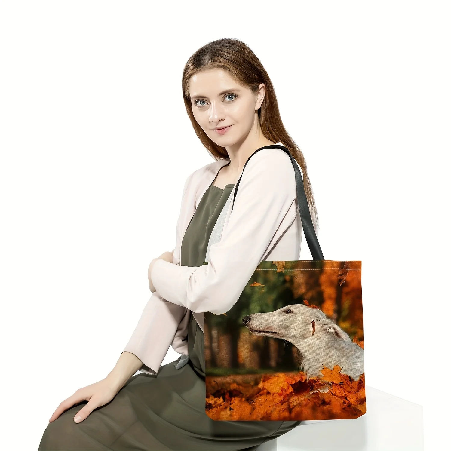 

Large Capacity Tote Bag, Portable Reusable Shopping Bag, Perfect Handbag & Shoulder Bag for Travel, Beach Animal Dog Design