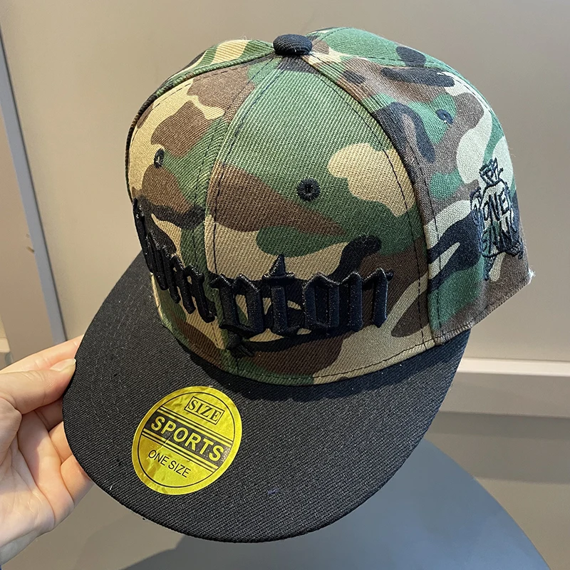 Men\'s Hats Spring and Summer Wide-brimmed Letters Camouflage Hip-hop Hats Youth Trendy Handsome Flat-brimmed Baseball Caps