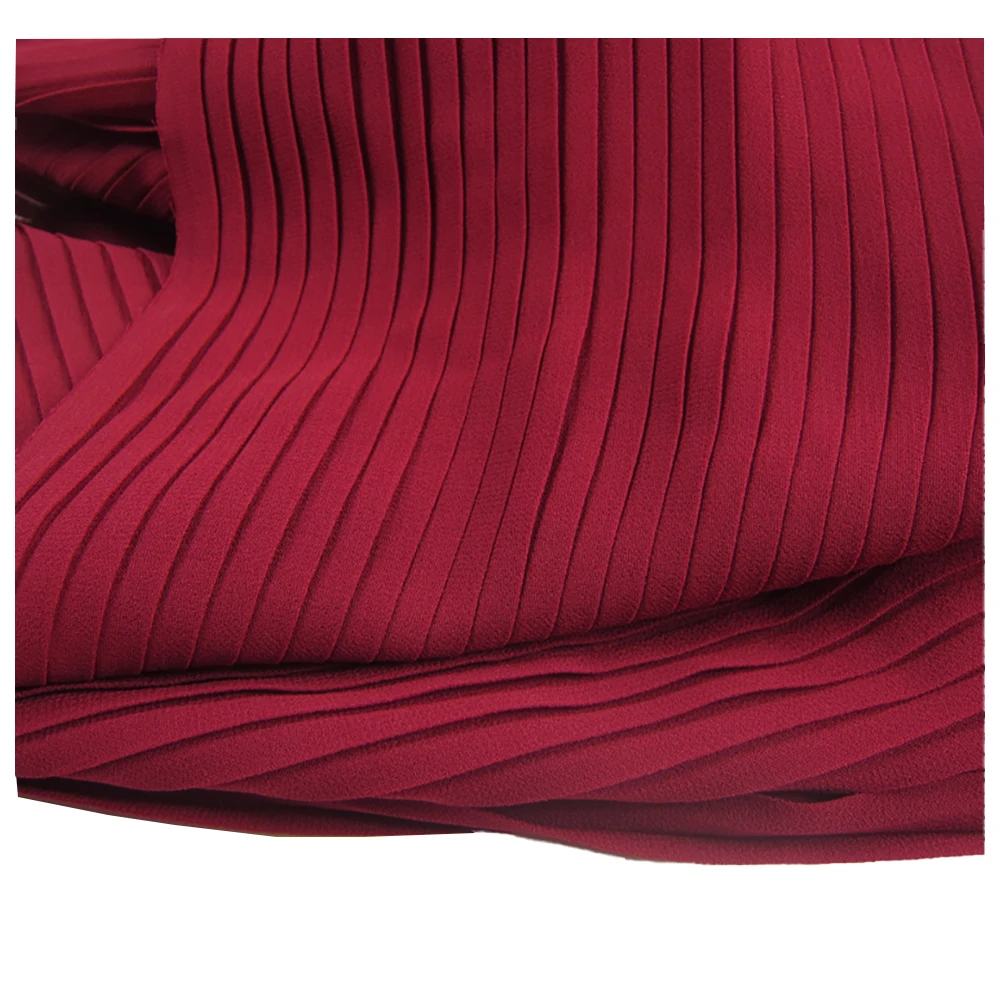 Wine Red Pleated Pearl Chiffon Fabric Ruffled Cloth Dress Clothing Craft Sewing Materials 150CM 59