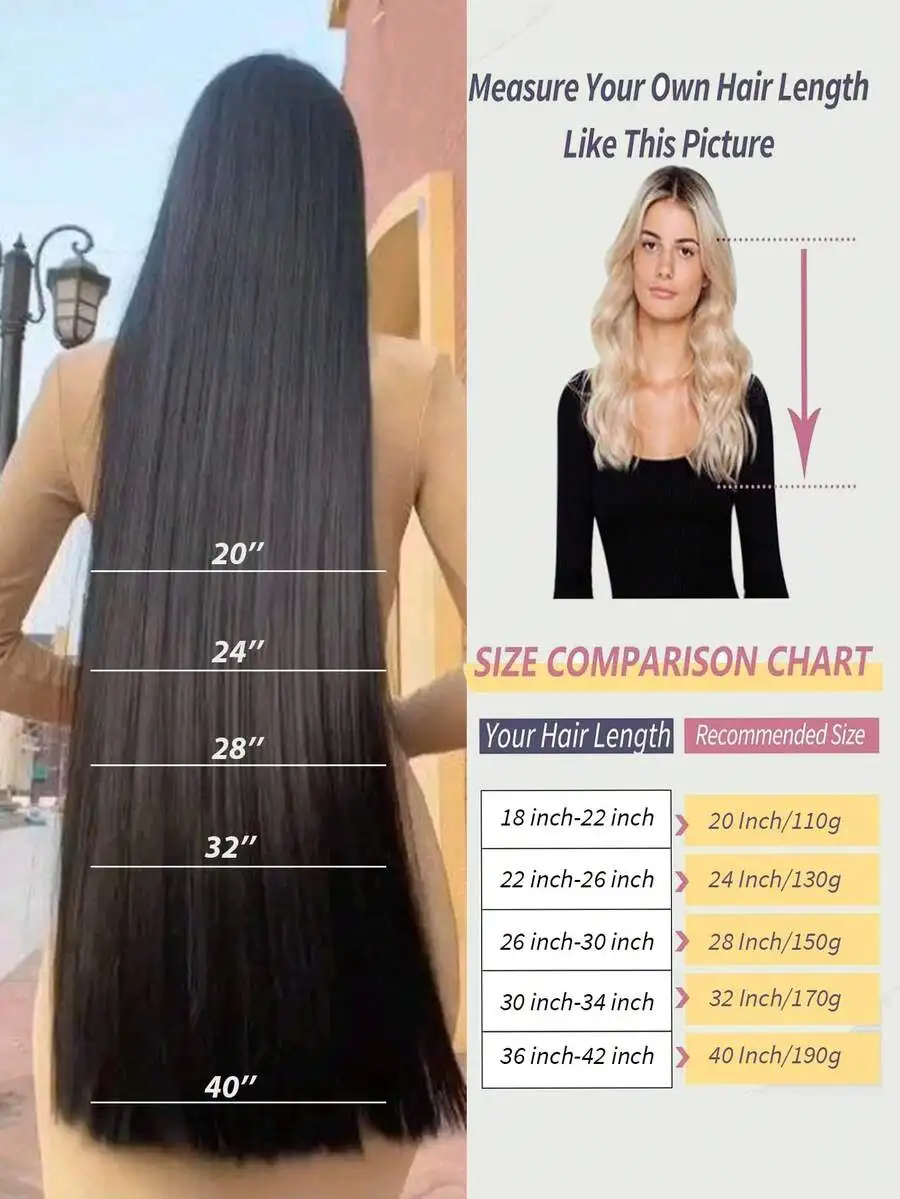 

20-40 Inch Clip-In Straight Black Hair Extensions, Women & Girls Ponytail Hair Pieces
