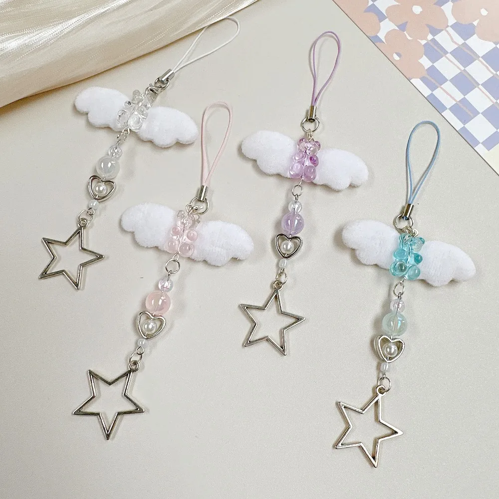 Telephone Jewelry Bear Y2K Phone Chain with Wing Key Cord Mobile Phone Strap Star Beaded Mobile Phone Lanyard Jewelry Gift