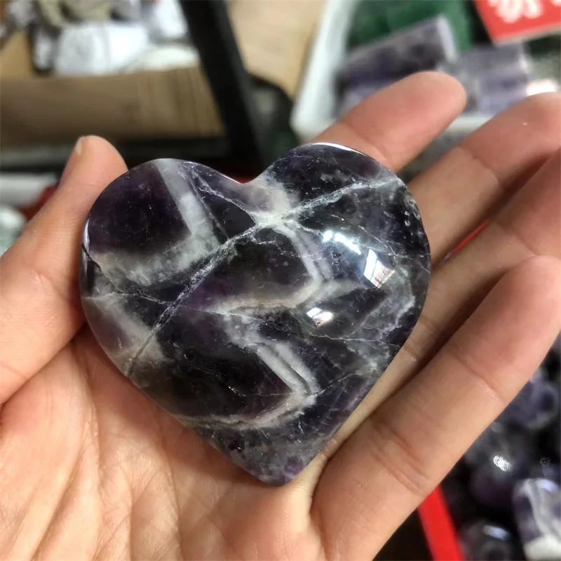 

Natural Stones Carved Gemstones Dream Amethyst Heart Polished Quartz Crystal Healing Reiki Decoration