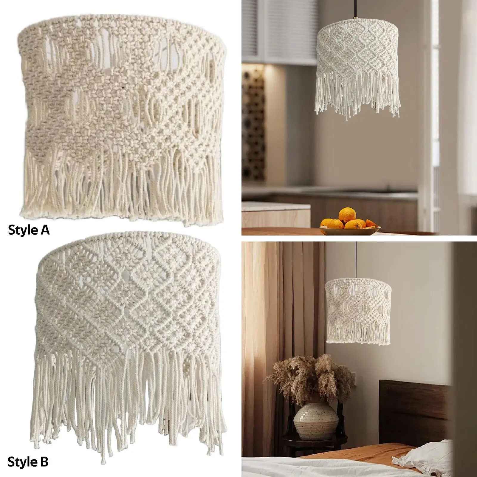 Macrame Lampshade with Tassel Fitting Hand Weaved Light Shade Bulb Guard for