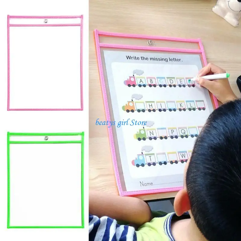 

C7AB 10"x14" Write Wipe Pockets Sleeves Fit Standard Paper for Home Office School 10x