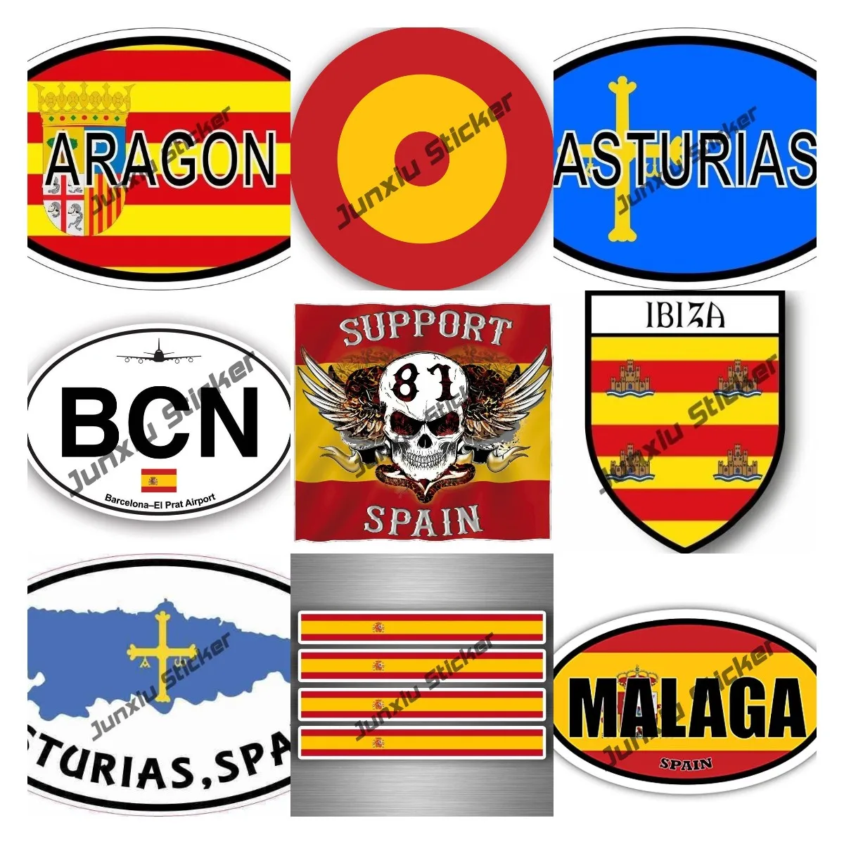 

Spanish Decals Spain Vinyl Sticker Spain Asturias Barcelona Malaga MADRID City Shield Travel Patriotism Sticker for Cars Laptop