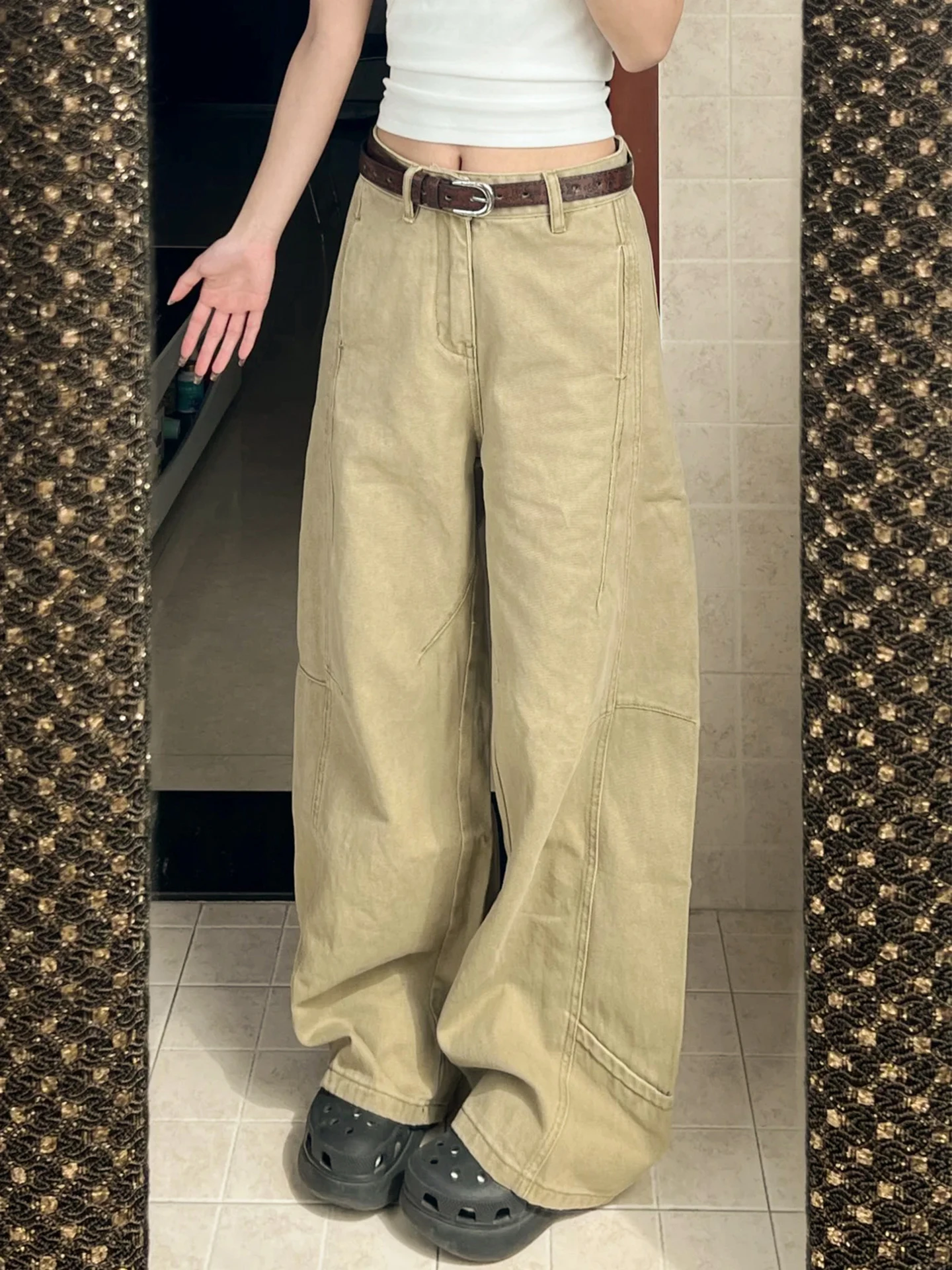

American Retro Knife Jeans Women Casual Patchwork Loose High Waist Straight Leg Wide Leg Pants Autumn New Design Sense
