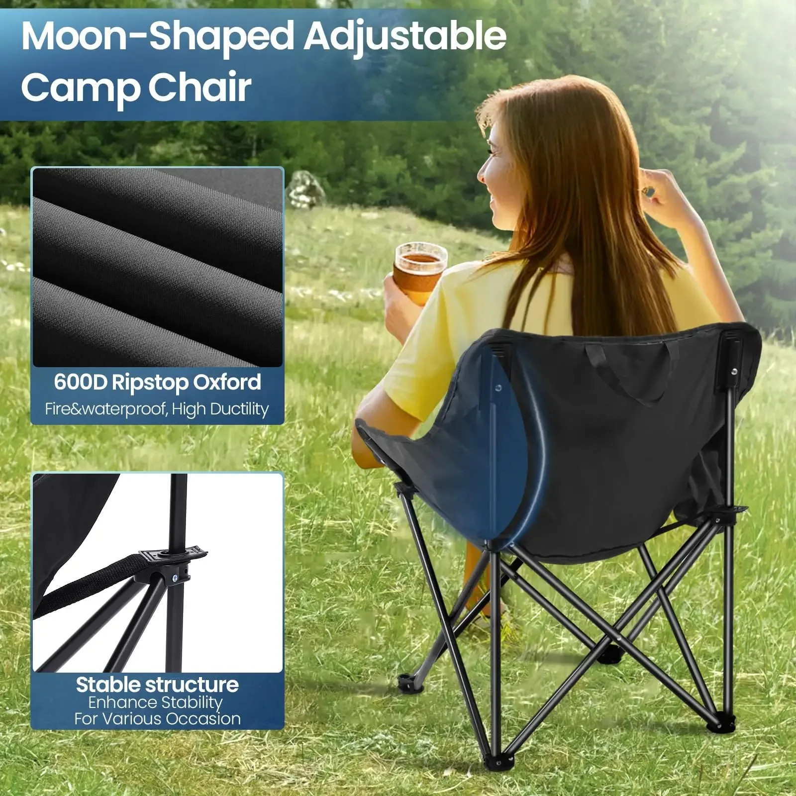 

Outdoor Folding Beach Chair With Anti-Sinking Large Feet Back Support Design Compact Size Camping Stool Superhard Pcinic Hiking