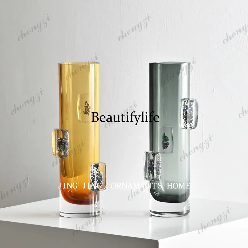 Living room dining table vase ornament flower arrangement porch high-end flower utensils transparent glass simple wind