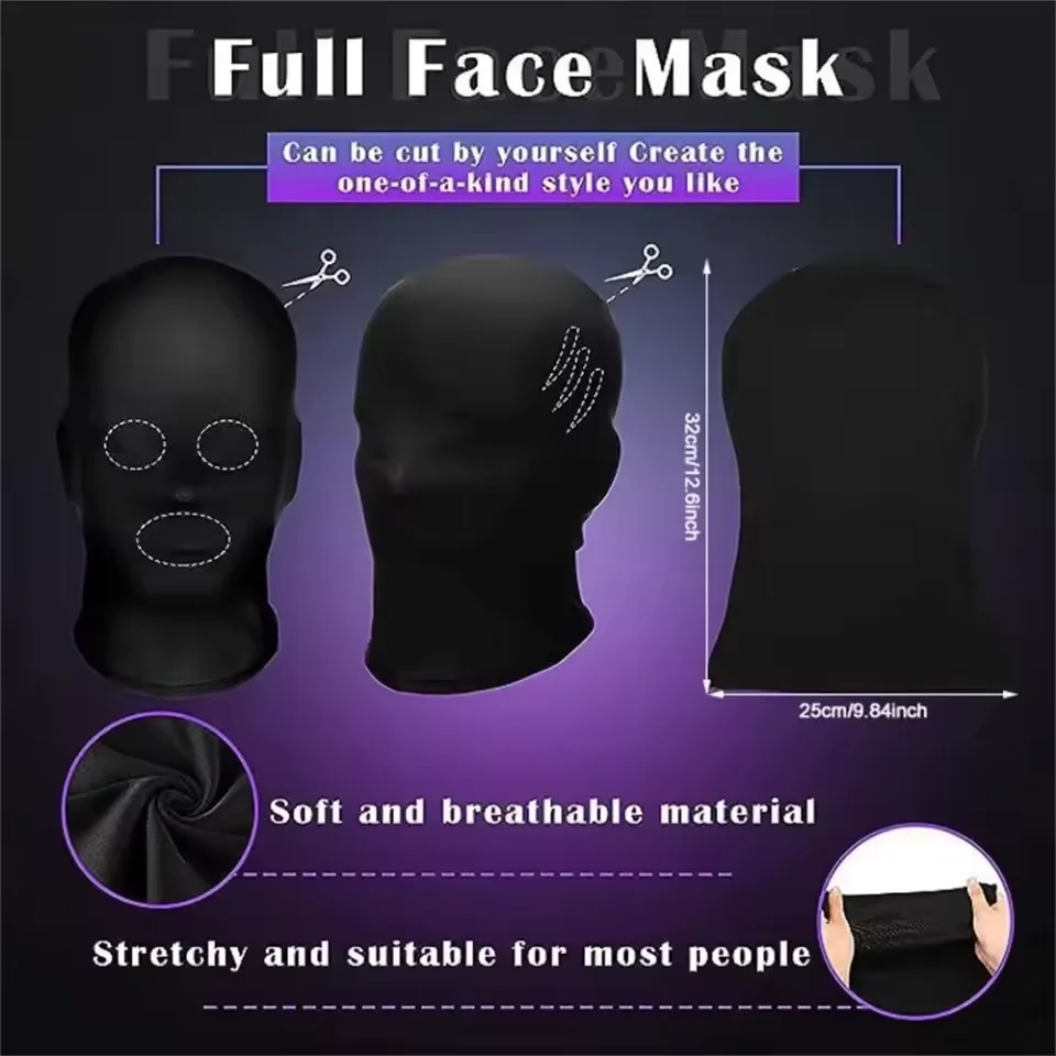 Black Spandex Full Face Mask No Hole Balaclava Hood For Men Women Breathable Cosplay Costume Festival Party Sun Protection