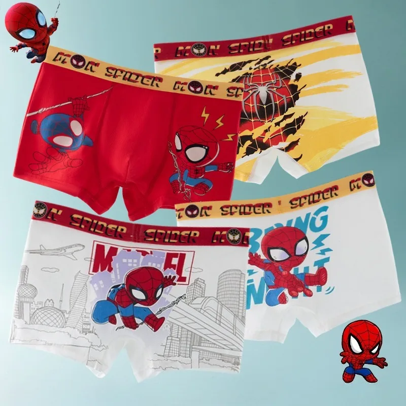 

4pcs Marvel Spider-Man Boxer Briefs Solid Soft Breathable Boys Underwear Cartoon Iron Man Cotton Boxers Antibacterial Panties