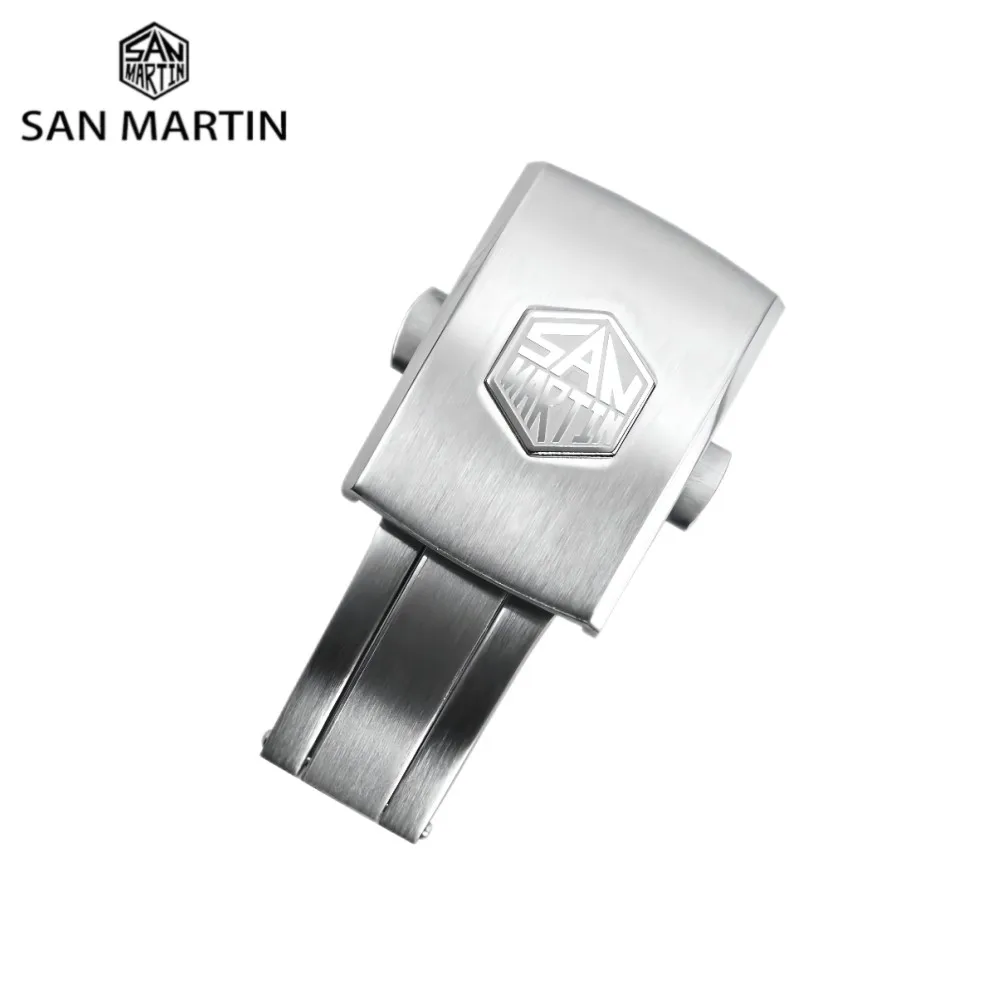 San Martin-Fermoir Pliant avec Sécurité, 2 Trous, 4 Trous, Micro Réglage, 16mm, 18mm, Pièce de Montre en Acier Inoxydable, Explore SN0020, SN0021